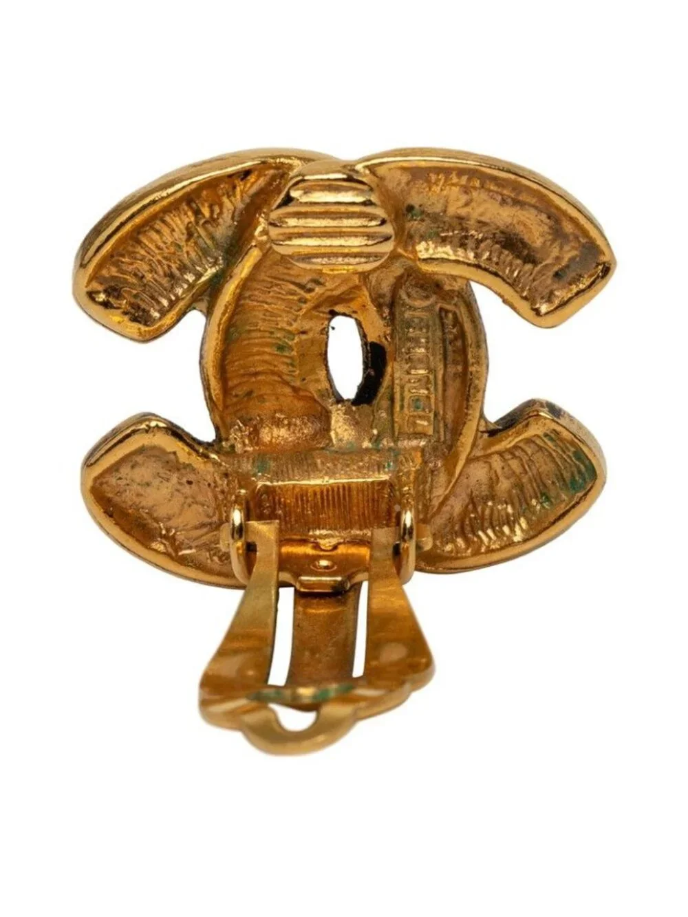 Chanel CC Logo Quilted Earrings Gold Plated